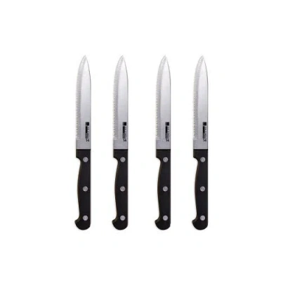 Ronco 4 Piece Steak Knife Set,stainless-steel Serrated Blades, Full-tang Knives In Black