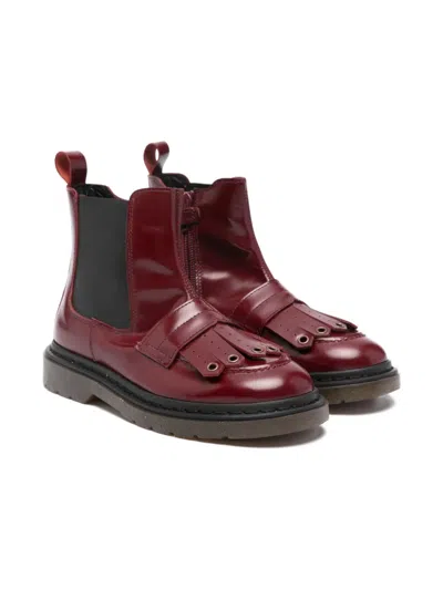 Rondinella Kids' Fringed Leather Boots In Burgundy