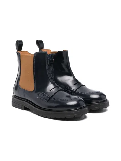 Rondinella Kids' Penny-bar Leather Boots In Black