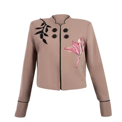 Rondooz Women's Brown Obsidian Bloom - Hand Painted Crepe Blazer With Stone Embellishment & Floral Design In Purple