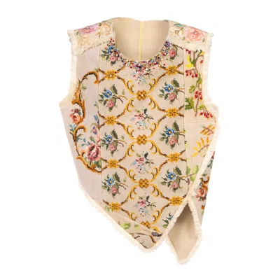 Rondooz Women's Floral Gobelin - Hand Painted Cotton Gobelin Top With Antique Tapestry Art In Multi