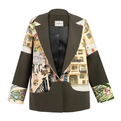 Rondooz Women's Grey Barcelona Mosaic Gobelin - Hand Painted Cotton Blazer With Antique Gobelin Tapestry Art In Brown