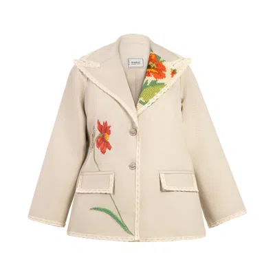 Rondooz Women's Neutrals Petal Touch Gobelin - Hand Painted Cotton Blazer With Antique Gobelin Tapestry In Pink