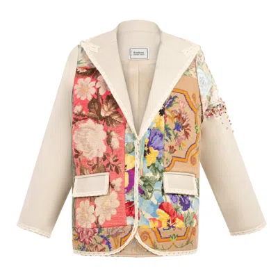 Rondooz Women's Neutrals Spring Mosaic Gobelin - Hand Painted Cotton Blazer With Antique Gobelin Tapestry In Multi