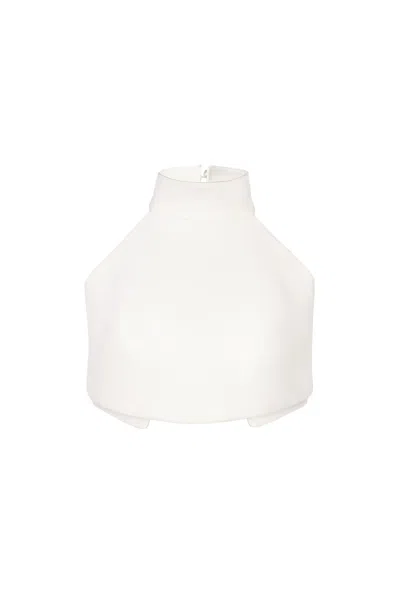 Rondooz Women's White Hidden Garden - Hand Painted Linen Crop Top With Stone Embellishment & Floral Cross-ba