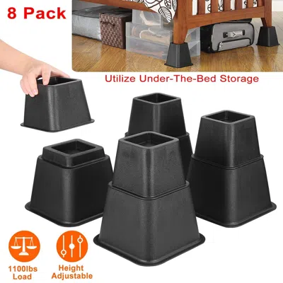 Rondzakz 8pcs Furniture Risers 500kg 1100lbs Capacity Bed Lifters Adjustable Couch Table Chair Risers In Black