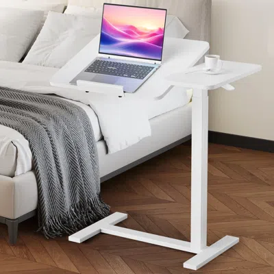 Rondzakz Adjustable Overbed Table With Wheels, Mobile Rolling Laptop Desk, Tilting Bedside Table For Laptop,  In Gray