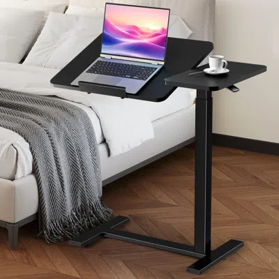 Rondzakz Adjustable Overbed Table With Wheels, Mobile Rolling Laptop Desk, Tilting Bedside Table For Laptop,  In Black