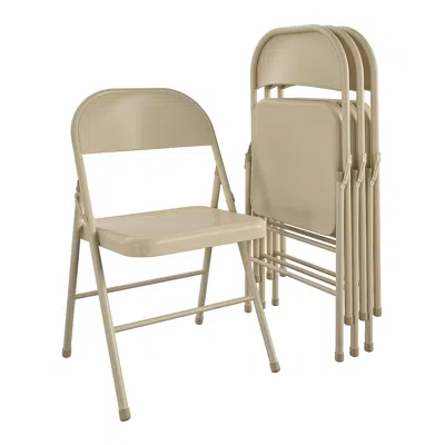 Rondzakz All-steel Metal Folding Chair, Beige, 4 Pack In Neutral