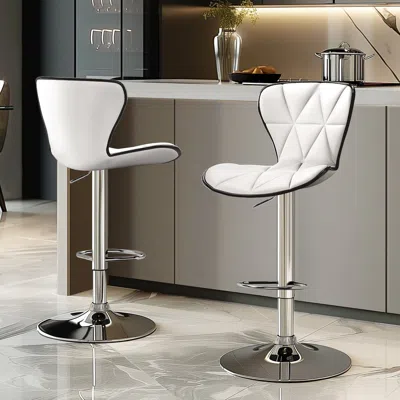 Rondzakz Bar Stools Set Of 2, Swivel Adjustable Counter Height Barstools With Back And Pu Leather-white
