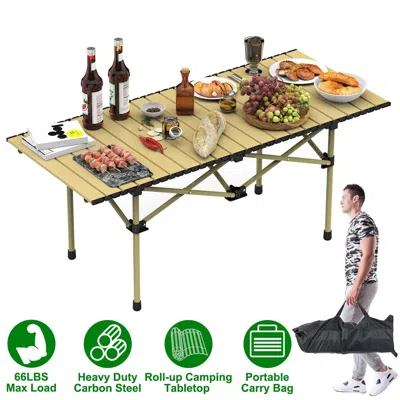 Rondzakz Folding Camping Table Portable Lightweight Carbon Steel Roll-up Picnic Bbq Desk With Carry Bag Heavy In Multi