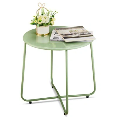 Rondzakz Patio Small Side Table, Waterproof Round Metal Coffee Table, Weather Resistant End Table For Indoor  In Green