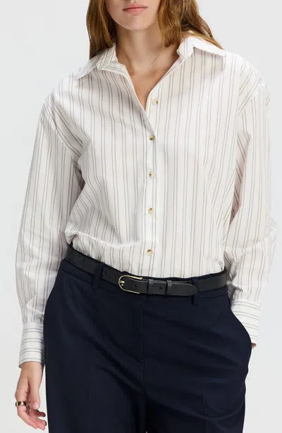 Ronen Chen Chamutal Striped Classic Button-down Shirt In Off-white Stripes