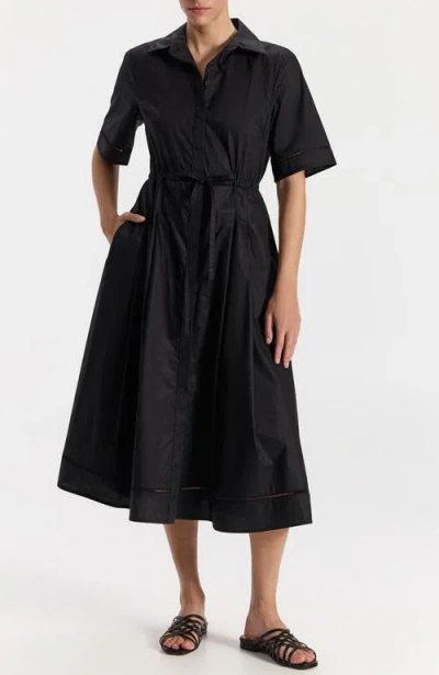 Ronen Chen Dar Collared Short Sleeved Midi Dress In Black