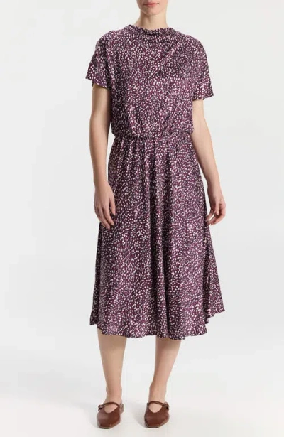 Ronen Chen Daria High-neck Flowy Floral Midi Dress In Purple