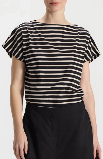 Ronen Chen Hanit Striped Short-sleeved Boat Neck Top In Black