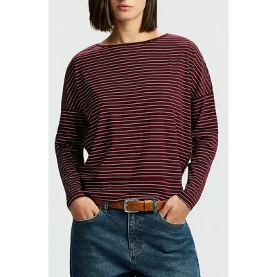 Ronen Chen Koral Striped Boat-neck Top In Burgundy Stripes