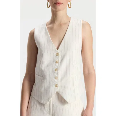 Ronen Chen Liliana Tailored V-neck Pinstripe Vest In White With Gray Pinstripes