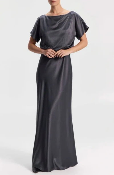 Ronen Chen Maxi Satin Dress In Gray