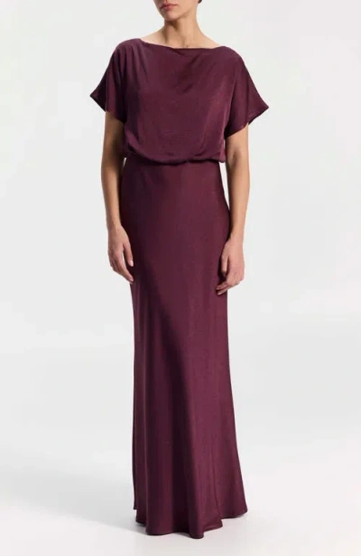 Ronen Chen Maxi Satin Dress In Burgundy