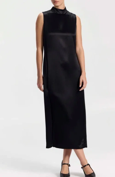 Ronen Chen Midi Satin Dress In Black