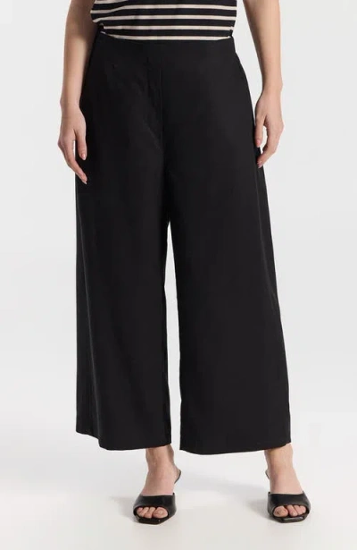 Ronen Chen Moran High Waist Midi Flowy Trousers In Black