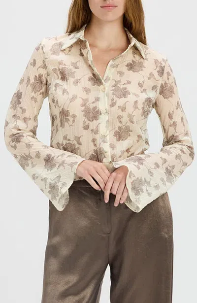 Ronen Chen Perach Sheer Floral Shirt In Yellow Floral Print