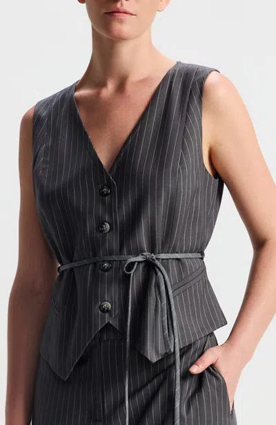 Ronen Chen Rachel Striped Belted Vest In Grey Stripes