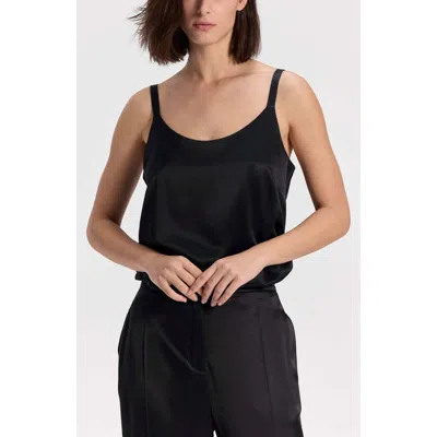 Ronen Chen Satin Tank Top With Round Neck And Adjustable Straps In Black