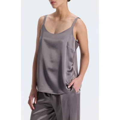 Ronen Chen Satin Tank Top With Round Neck And Adjustable Straps In Gray