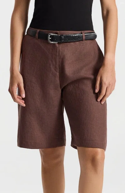 Ronen Chen Shira High Waist Tailored Shorts In Brown