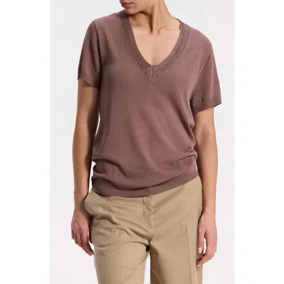 Ronen Chen Short-sleeve Knit Top With V-neck In Brown