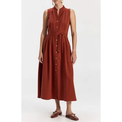 Ronen Chen Sol Button-front Sleeveless Midi Dress In Brown