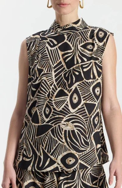 Ronen Chen Vered Graphic High Neckline Sleevelss Top In Black