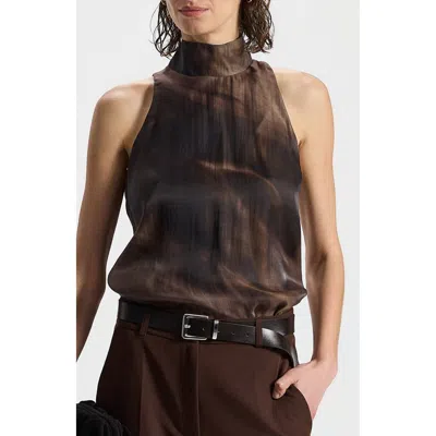 Ronen Chen Vicky Sleeveless High-neck Patterned Top In Brown
