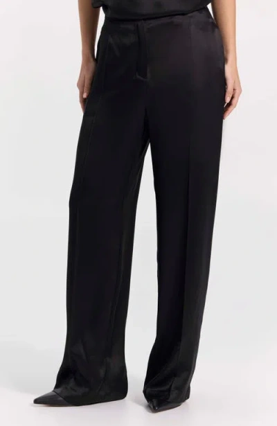 Ronen Chen Wide-leg Satin Pants In Black