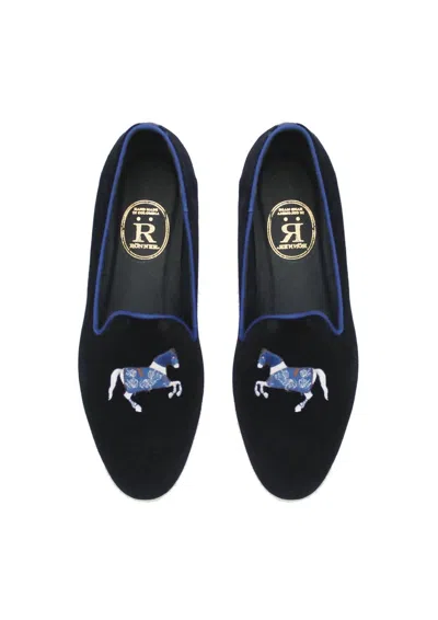 Ronner Design Women's Mimosa Horse Carrousel Slipper Shoes In Navy/light Blue
