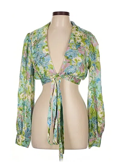 Pre-owned Ronny Kobo 3/4 Sleeve Blouse In Green