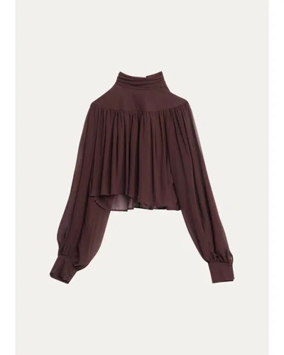 Ronny Kobo Aerin Gathered Jersey Top In Brown