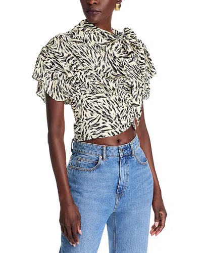 Ronny Kobo Aiko Printed Tie Neck Blouse In Abstract Animal