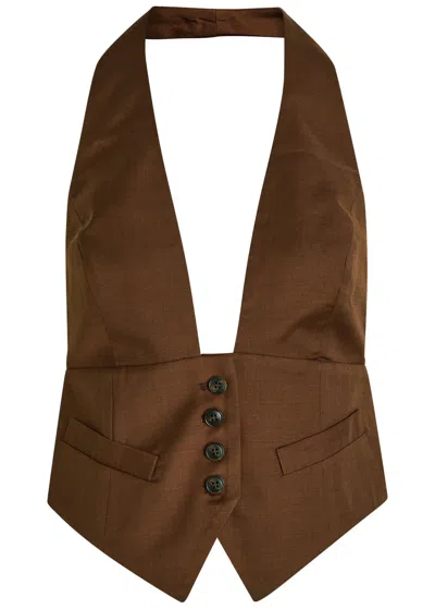 Ronny Kobo Alesis Button Halter-neck Vest In Brown