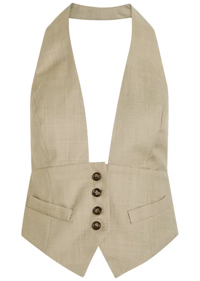 Ronny Kobo Buttoned Halter Top In Neutral