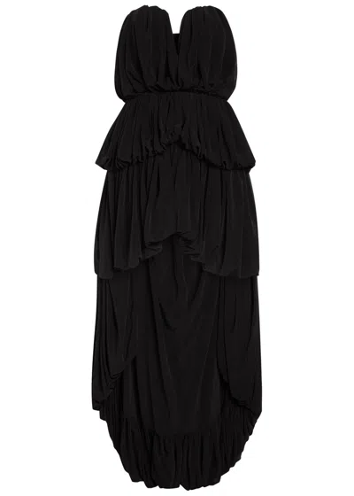 Ronny Kobo Aly Gathered Tissue Jersey Mini Dress In Black