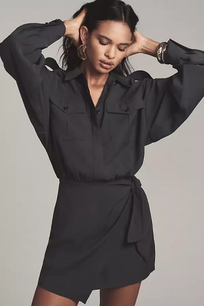 Ronny Kobo Andes Long Sleeve Utility Wrap Mini Dress In Blue