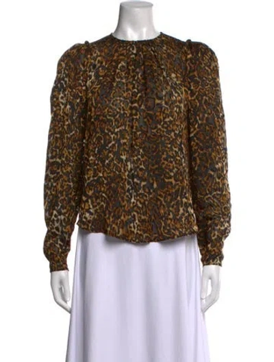 Pre-owned Ronny Kobo Animal Print Crew Neck Blouse In Black