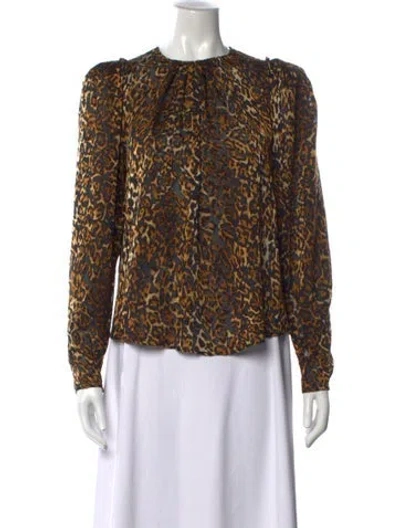 Pre-owned Ronny Kobo Animal Print Crew Neck Blouse In Black