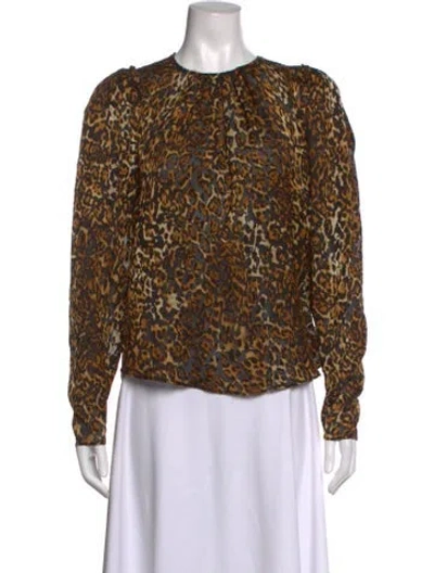 Pre-owned Ronny Kobo Animal Print Crew Neck Blouse In Neutrals
