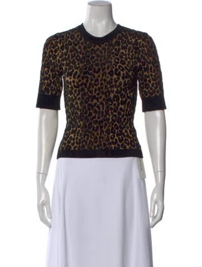 Pre-owned Ronny Kobo Animal Print Crew Neck Sweater In Brown