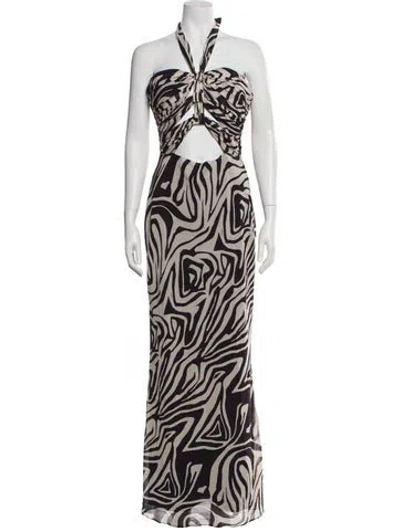 Pre-owned Ronny Kobo Animal Print Long Dress In Black