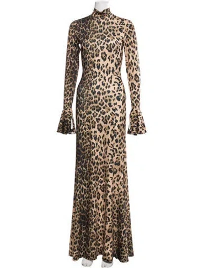 Pre-owned Ronny Kobo Animal Print Long Dress In Brown